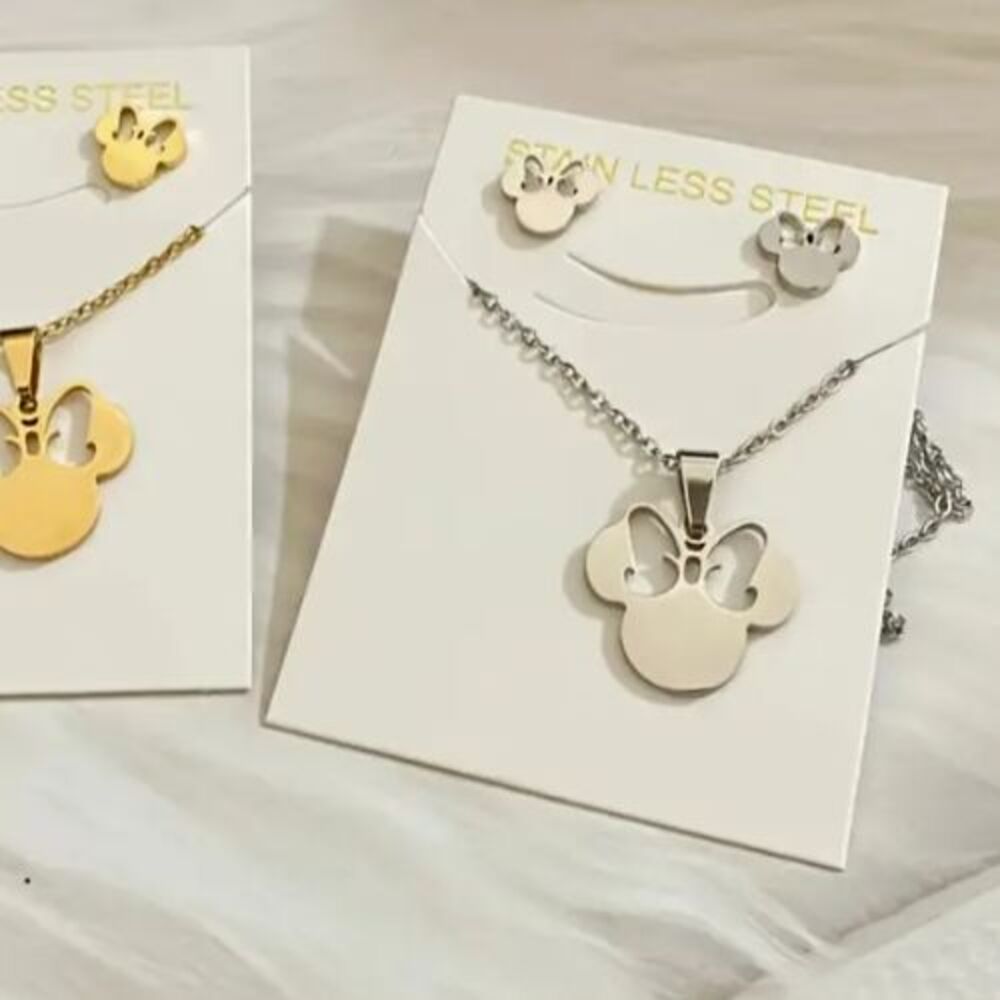 Stainless S Disney MINNIE MOUSE Necklace Earrings Jewelry Set